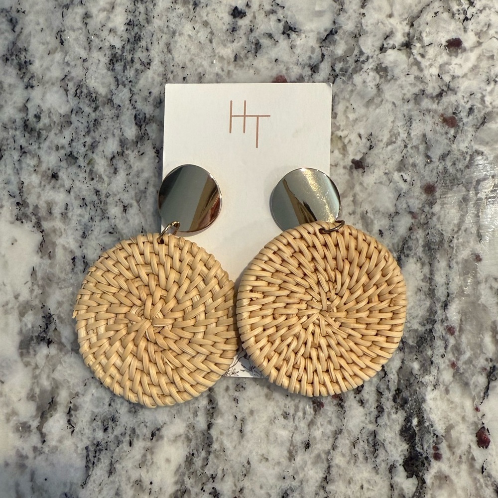 Hirsch & Timber Rattan Circle Earrings | Boho Woven Straw Statement
